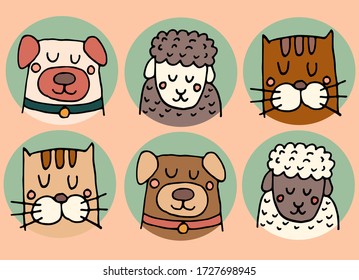 Cute cartoon domestic animals. Vector illustration for children.