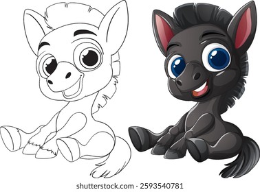 Cute cartoon donkey with big expressive eyes