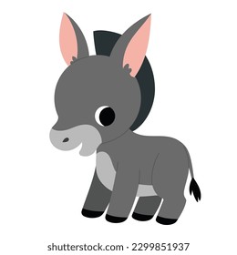 Caricatura de burro, animal de granja, ilustración vectorial para niños.