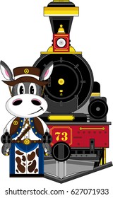 Cute Cartoon Donkey Cowboy and Train