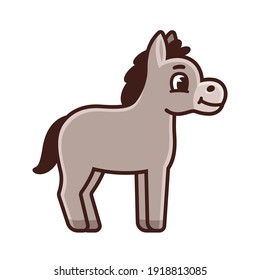 Cute cartoon donkey drawing. Isolated vector clip art illustration.