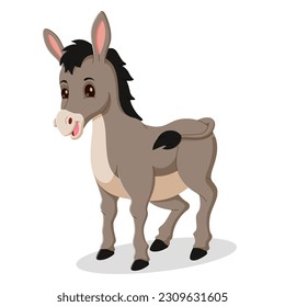 Cute cartoon donkey isolated on white background. Cheerful Donkey Delights. Vector illustration