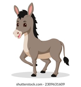 Burro de caricatura lindo aislado en el fondo blanco. Alegres Luces De Burro. Ilustración del vector