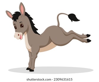 Cute cartoon donkey isolated on white background. Cheerful Donkey Delights. Vector illustration
