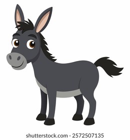 Cute cartoon donkey isolated on white background. Side view. Vector illustration.