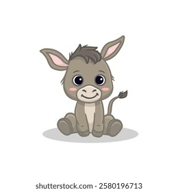 Cute cartoon donkey isolated on white. Funny animal in flat style. Vector illustration