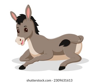 Un burro de caricatura. caricatura de burro descansando. Caricatura de burro en posición de yacer. Ilustración del vector