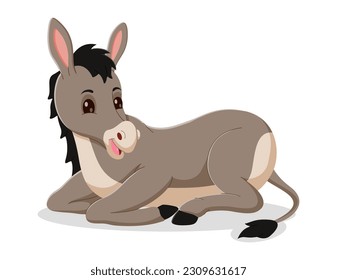 Cute Cartoon donkey lying down. cartoon donkey resting. Cartoon donkey lying position. Vector illustration