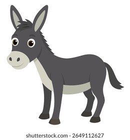 Cute cartoon donkey. Mule farm animal with long ears and friendly expression. Suitable for children's books, sticker, mascot,fairy tales, logo. Isolated vector illustration on white background