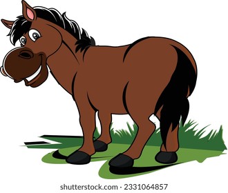 Cute Cartoon Donkey Mule Grass Logo Illustration