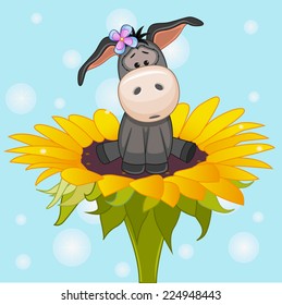 Cute cartoon Donkey on the flower 