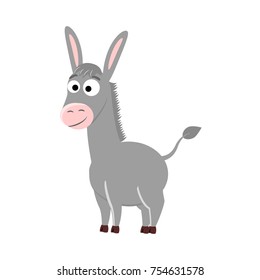 Cute cartoon donkey. Vector illustration isolated on white background. Farm animals.