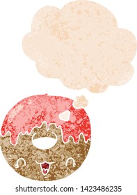 tira caricatura donut con burbuja de pensamiento en un estilo retro angustiado estilo retro texturado