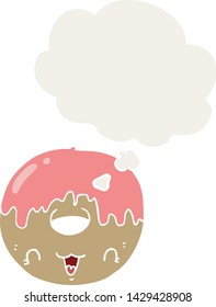 tira caricatura de donut con burbuja de pensamiento en estilo retro