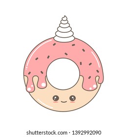 cute cartoon donut unicorn vector illustration isolated on white background
