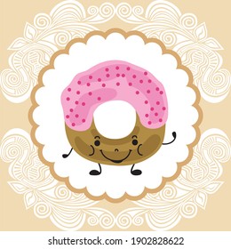 Cute Cartoon Donut. Vektorgrafik