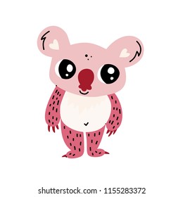 Cute cartoon doodle animal character. Children book vector illustration. T-shirt and postcard scandinavian print design. Romantic koala