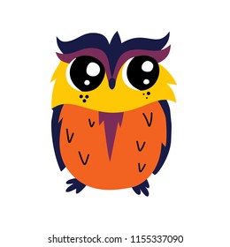 Cute cartoon doodle animal character. Children book vector illustration. T-shirt and postcard scandinavian print design. Night owl