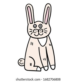 Cute cartoon doodle bunny isolated on white background. Funny rabbit. Vector illustration.  