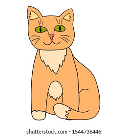 Cute cartoon doodle cat isolated on white background. Childlike style. Vector illustration 