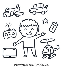Cute cartoon doodle of children with their toys. 