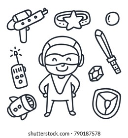 Cute cartoon doodle of children with their toys. 