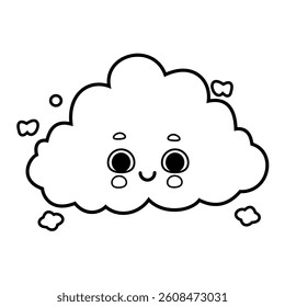 Cute cartoon doodle cloud vector illustration in black and white isolated on white background 