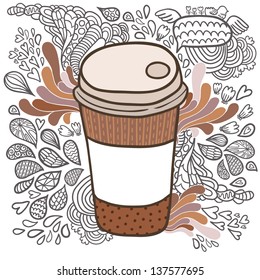 Cute cartoon doodle coffee cup