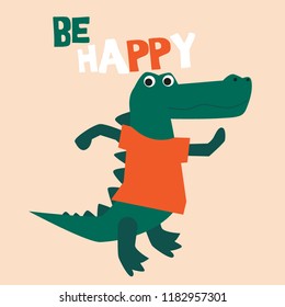 cute cartoon doodle crocodile, vector illustration