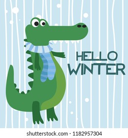 cute cartoon doodle crocodile, vector illustration