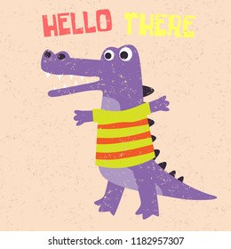 cute cartoon doodle crocodile, vector illustration