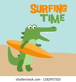 cute cartoon doodle crocodile, vector illustration