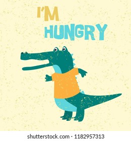 cute cartoon doodle crocodile, vector illustration