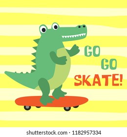 cute cartoon doodle crocodile, vector illustration