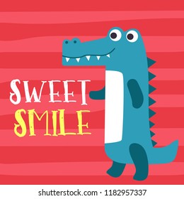 cute cartoon doodle crocodile, vector illustration