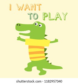 cute cartoon doodle crocodile, vector illustration