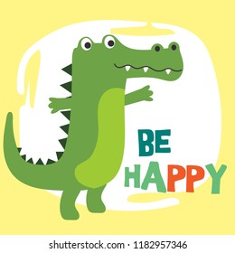 cute cartoon doodle crocodile, vector illustration