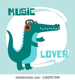 cute cartoon doodle crocodile, vector illustration