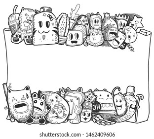 Cute cartoon doodle drawing line art white background 