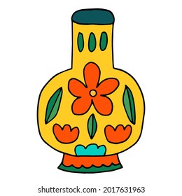 Cute cartoon doodle empty flowerpot isolated on white background. Sketch of a vase.