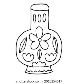 Cute cartoon doodle empty flowerpot isolated on white background. Sketch of a vase.