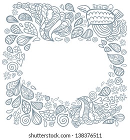 Cute cartoon doodle frame. Doodle background. Vector hand drawn layout template.
