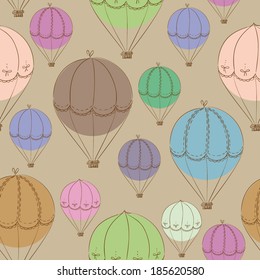 cute cartoon doodle hand drawn air balloons seamless pattern
