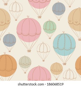 cute cartoon doodle hand drawn air balloons seamless pattern