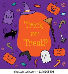 Cute cartoon doodle Happy Halloween celebration trick or treat template background wallpaper for card vector eps10