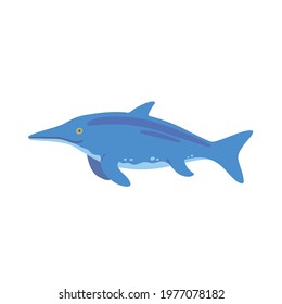 Cute cartoon doodle ichtyosaurus, isolated on white background. Vector illustration