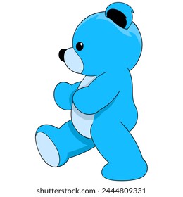 cute cartoon doodle illustration of a stuffed animal, big blue teddy bear walking towards his house