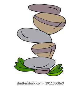 Cute cartoon doodle large stacked stones isolated on white background. 