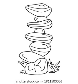 Cute cartoon doodle large stacked stones isolated on white background. 