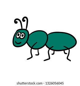 Cute cartoon doodle linear ant isolated on white background. Vector illustration.  